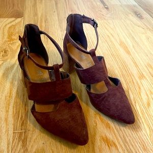 Mi.iM maroonish/brownish strappy genuine leather heels.